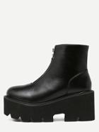 Romwe Black Faux Leather Front Zipper Platform Boots