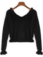 Romwe V Neck Crop Black Sweater