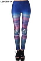 Romwe Romwe Colorful Clouds Triangle Print Turquoise Leggings