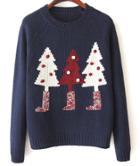 Romwe Christmas Tree Twisted Ball Navy Sweater