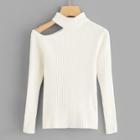 Romwe Cut Out Shoulder Rib Sweater