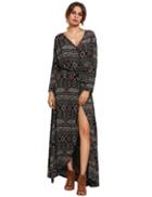 Romwe Tie Waist Floor Length Wrap Dress