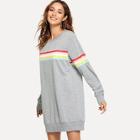 Romwe Striped Tape Panel Sweatshirt Dress