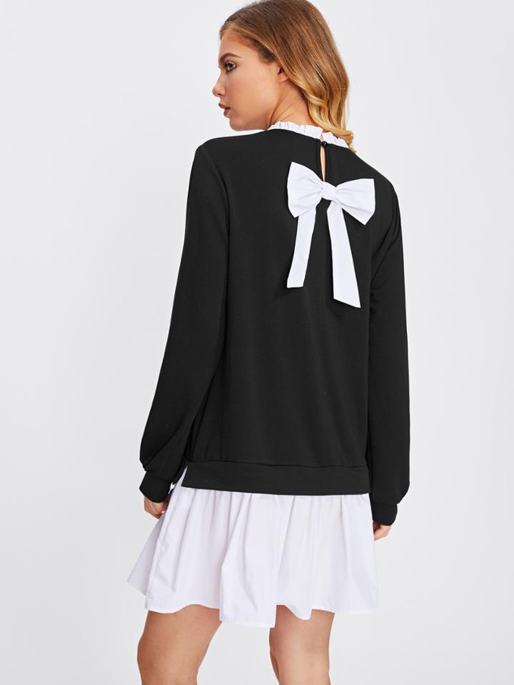 Romwe Frill Neck Bow Back 2 In 1 Dress
