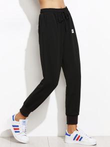 Romwe Drawstring Patch Peg Jogger Pants