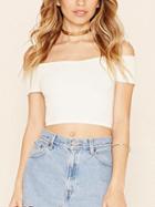 Romwe White Off The Shoulder Crop T-shirt