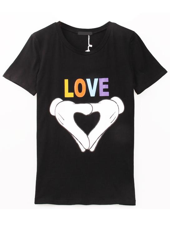 Romwe Love Print Black T-shirt