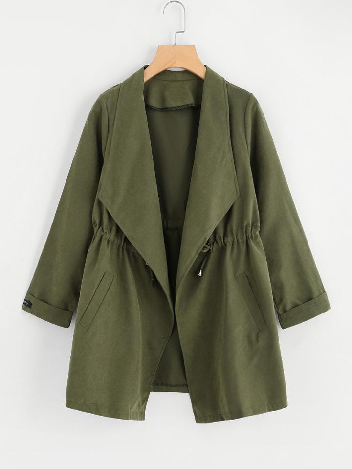 Romwe Drawstring Waist Cuffed Coat