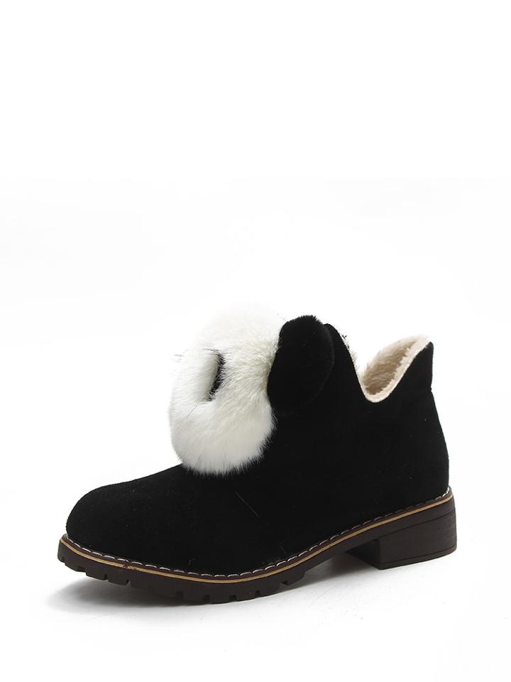 Romwe Faux Suede Fur Lined Pom Pom Detail Boots