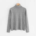 Romwe Roll Neck Soft Knit Heather Grey Jumper