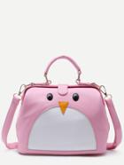 Romwe Pink Pu Penguin Design Contrast Shoulder Bag