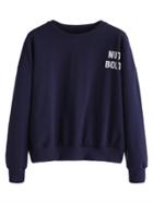 Romwe Navy Letters Print Sweatshirt With Patch Back