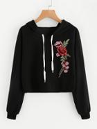 Romwe Floral Embroidered Patch Hoodie