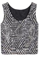 Romwe Sleeveless Sequined Geometric Silver Vest