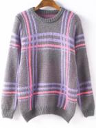 Romwe Women Plaid Mohair Jumper