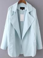 Romwe Lapel Long Sleeve Blue Coat