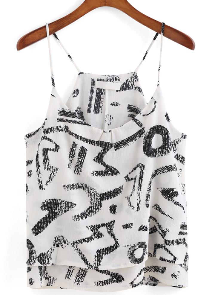 Romwe Spaghetti Strap Abstract Print Cami Top