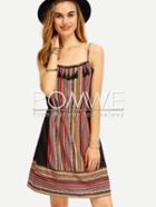 Romwe Multicolor Spaghetti Strap Tassel Boho Shift Dress