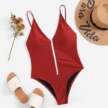 Romwe Zipper Front Open Back One Piece Swimsuit