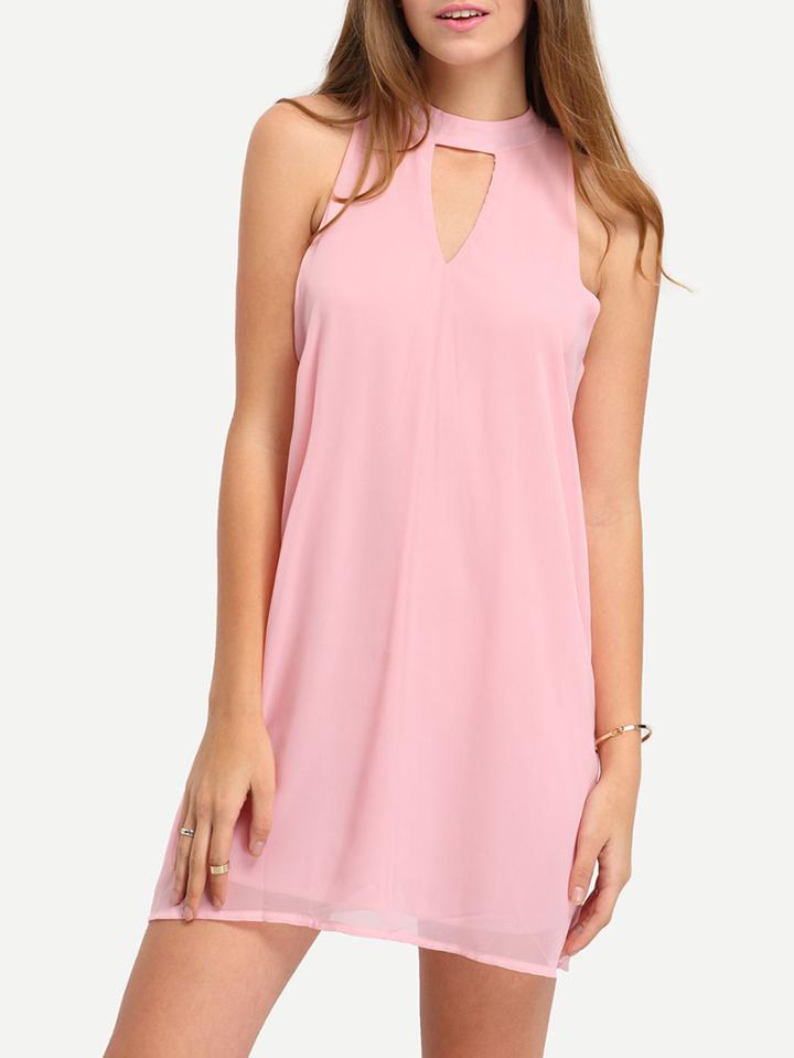 Romwe Keyhole Halter Neck Chiffon Dress