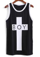 Romwe Cross Print Black Tank Top