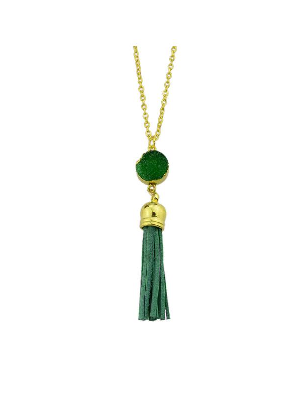 Romwe Green Tassel Pendant Necklace For Women