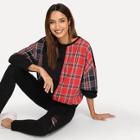 Romwe Color Block Plaid Pullover