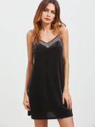 Romwe Black Mesh Insert A-line Cami Dress