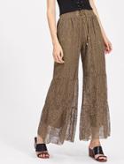 Romwe Lace Up Smocked Waist Tiered Lace Pants