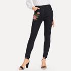 Romwe Embroidered Floral Jeans