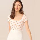 Romwe Heart Print Form Fitted Top