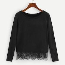 Romwe Contrast Lace Hem Jumper