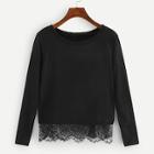 Romwe Contrast Lace Hem Jumper