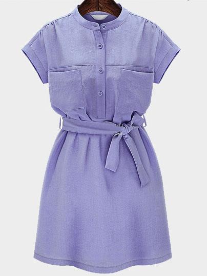 Romwe With Pockets Self-tie Dress