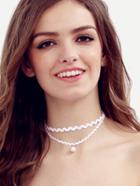 Romwe White Pearl Pendant Wavy Choker