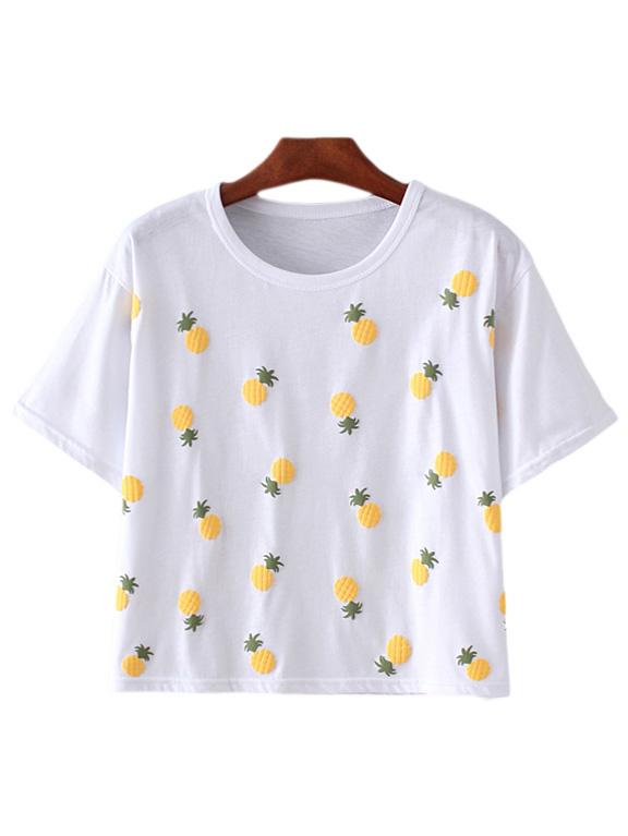 Romwe White Short Sleeve Pineapples Pattern T-shirt