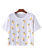 Romwe White Short Sleeve Pineapples Pattern T-shirt