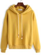 Romwe Hooded Zipper Loose Yellow Sweatshirt