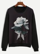 Romwe Black Flower Print Sweatshirt