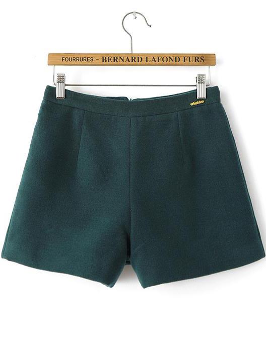 Romwe Woolen Zip Green Shorts