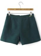 Romwe Woolen Zip Green Shorts