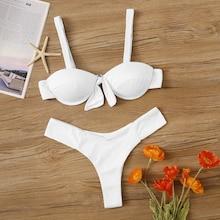 Romwe Knot Front Underwired Top With Cheeky Bikini Set