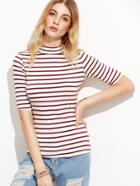 Romwe Striped High Neck Slim T-shirt