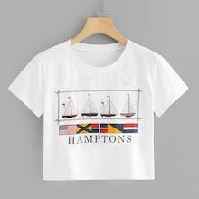 Romwe Flag Print Crop Tee