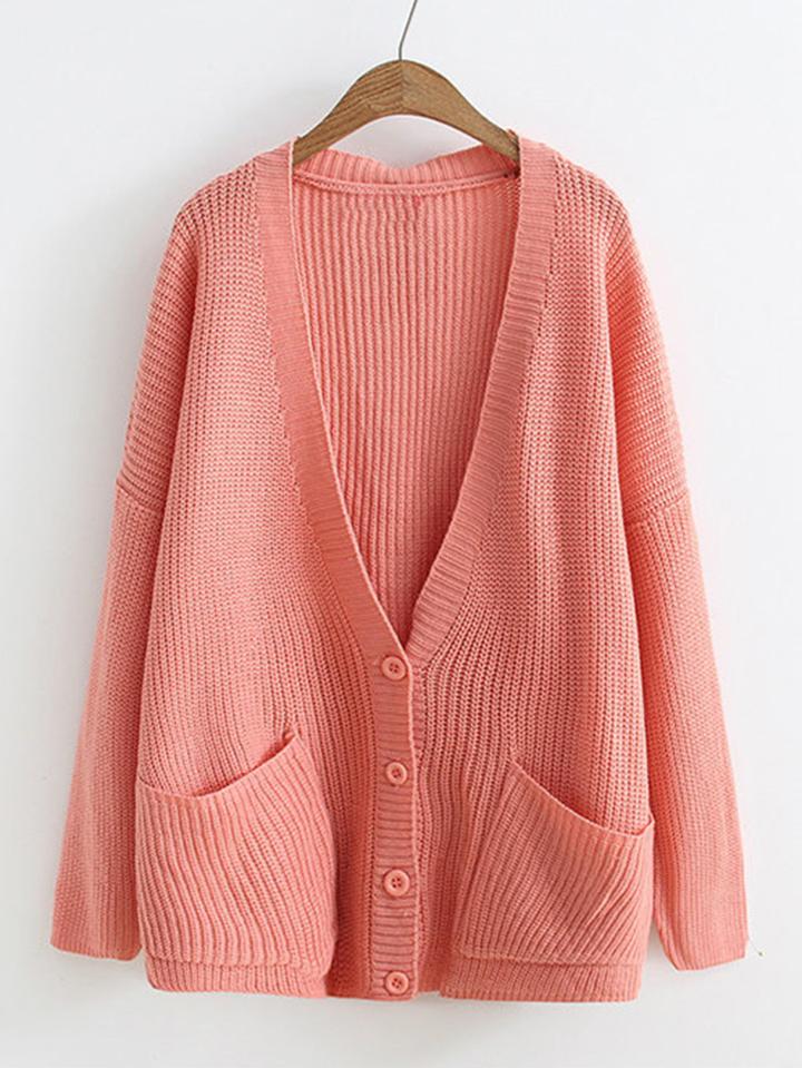 Romwe Front Pocket Button Up Cardigan