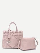 Romwe Pink Interlaced Strap Embellished Bag Set With Convertible Strap