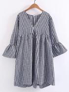 Romwe Bell Sleeve Checkered Dress