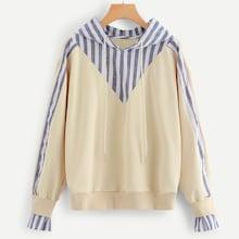 Romwe Cut And Sew Striped Panel Hooded Sweatshirt