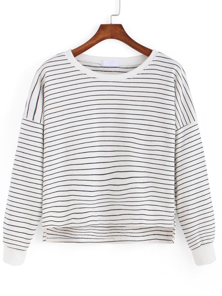 Romwe Dip Hem Striped Sweatshirt