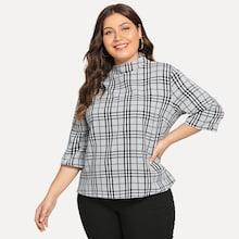 Romwe Plus Plaid High Neck Blouse